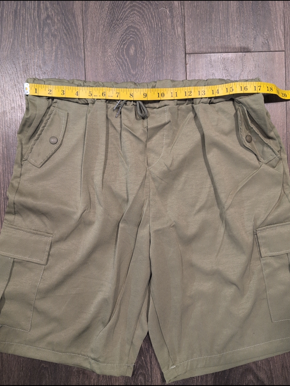Women's Green Cargo Shorts Pockets Elastic Waist Drawstring Polyester Size XXL